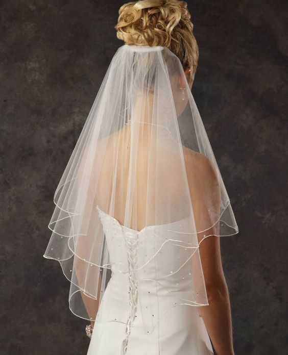 So pretty! Two Layer Elbow Length Bridal Veil with Rhinestones - custom made in your choice of Many Colors - Affordable Elegance Bridal