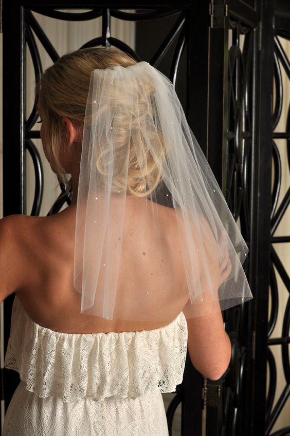 Wedding Veil - Shoulder Length with Scattered Swarovski Pearls - White, Diamond White, Ivory. $60.00, via Etsy.